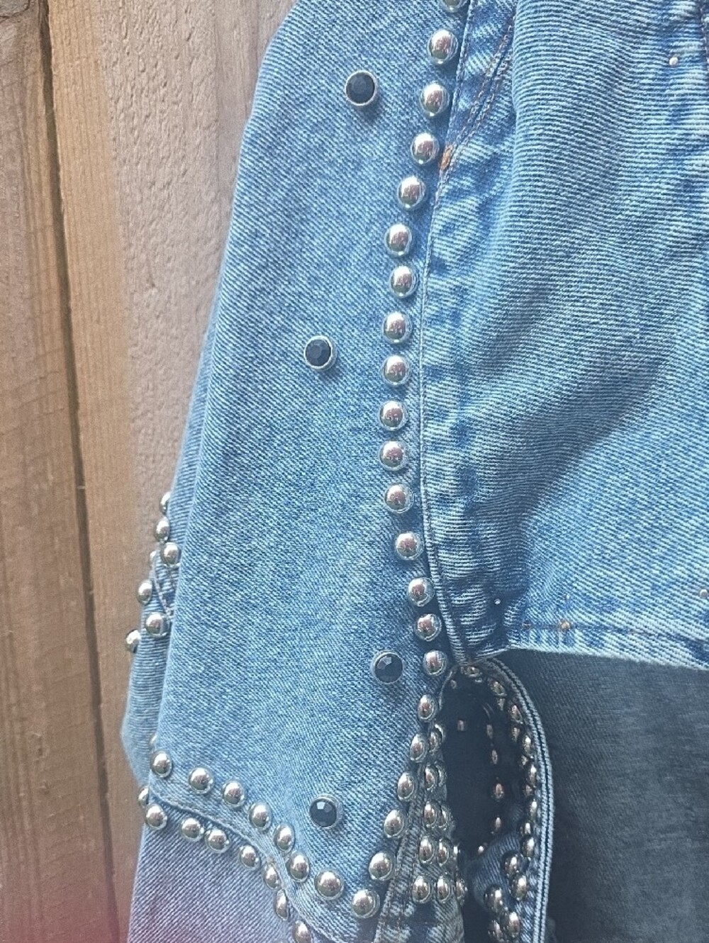 Cropped Studded Denim Jacket - Light Blue - Picture 4 of 6